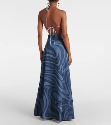 Falda larga Marmo de denim de tiro alto | Pucci