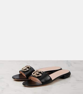 GG Crystal leather slides | Gucci
