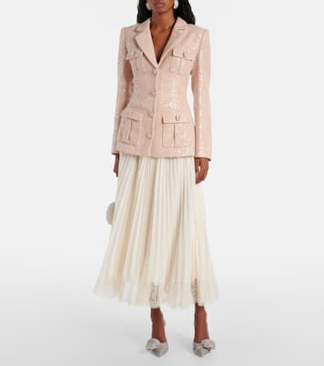 Sequined bouclé and chiffon midi dress | Self-Portrait