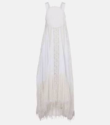 Abito lungo asimmetrico in cotone con pizzo | Loewe
