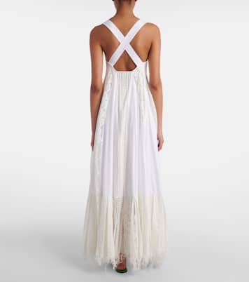 Abito lungo asimmetrico in cotone con pizzo | Loewe