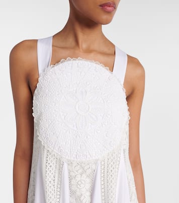 Abito lungo asimmetrico in cotone con pizzo | Loewe