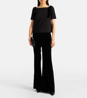 Bow-detail velvet-trimmed crêpe top | Carolina Herrera