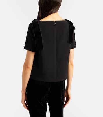 Bow-detail velvet-trimmed crêpe top | Carolina Herrera