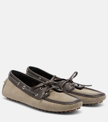 Monili leather-trimmed suede boat shoes | Brunello Cucinelli