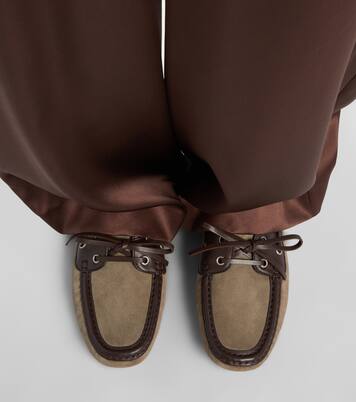 Monili leather-trimmed suede boat shoes | Brunello Cucinelli
