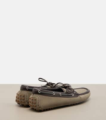 Monili leather-trimmed suede boat shoes | Brunello Cucinelli