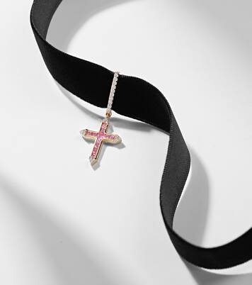 Choker aus Samt mit 14kt Gelbgold (585/1000), Diamanten und Saphiren | Mateo