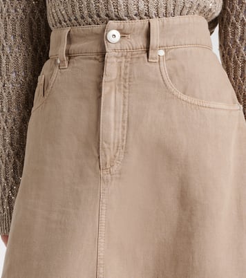 Cotton and linen denim midi skirt | Brunello Cucinelli