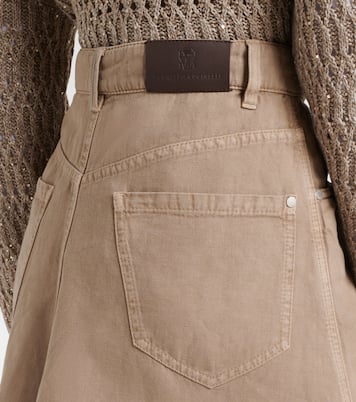 Cotton and linen denim midi skirt | Brunello Cucinelli