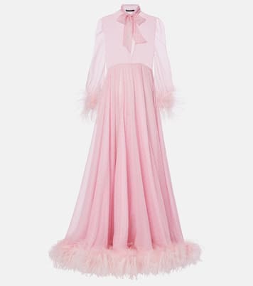 GG feather-trimmed silk chiffon gown | Gucci