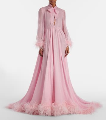 GG feather-trimmed silk chiffon gown | Gucci