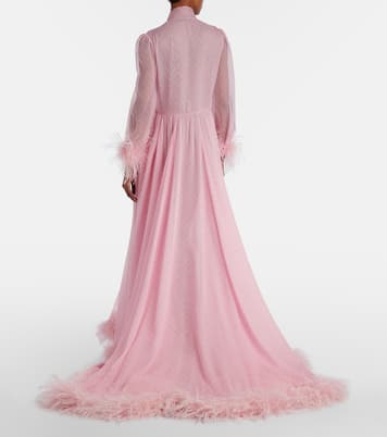 GG feather-trimmed silk chiffon gown | Gucci