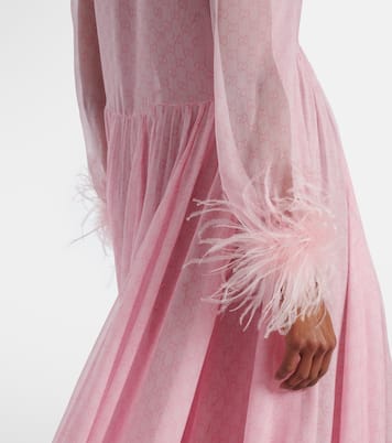 GG feather-trimmed silk chiffon gown | Gucci