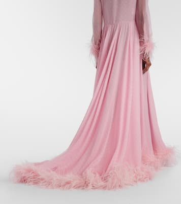 GG feather-trimmed silk chiffon gown | Gucci
