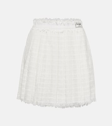 Minigonna a pieghe in tweed di misto cotone | Balmain