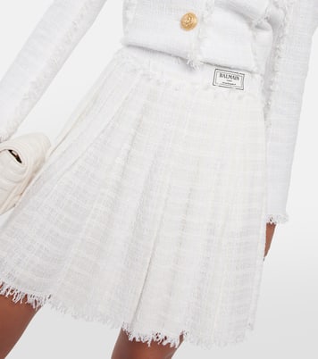 Minigonna a pieghe in tweed di misto cotone | Balmain
