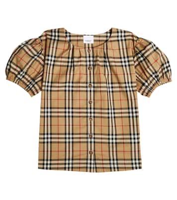 Blusa en mezcla de algodón con Burberry Check | Burberry Kids