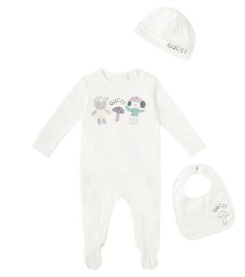 Baby printed onesie, bib, and beanie set | Gucci Kids