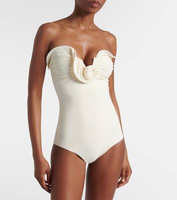 Floral-appliqué strapless swimsuit | Magda Butrym