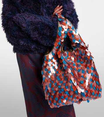 March Large leather-trimmed sequined tote bag | Dries Van Noten
