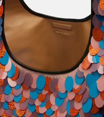 March Large leather-trimmed sequined tote bag | Dries Van Noten