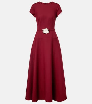 Vestido largo de crepé en mezcla de lana con aplique | Oscar de la Renta