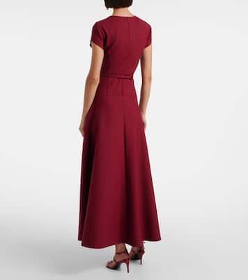 Vestido largo de crepé en mezcla de lana con aplique | Oscar de la Renta