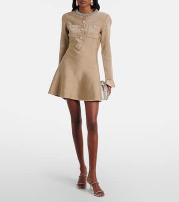 فستان قصير من اللاميه مزين بالكريستال | Self-Portrait