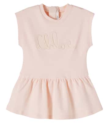 Logo-embroidered cotton jersey dress | Chloé Kids