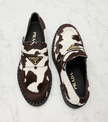Mocasines Chocolate de pelo de becerro estampados | Prada