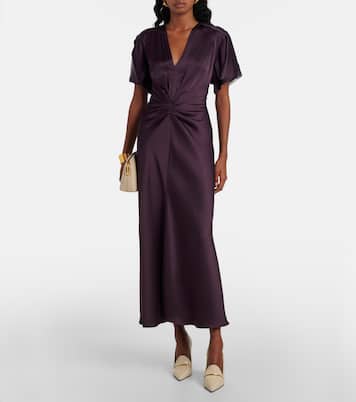 Abito lungo in raso arricciato | Victoria Beckham