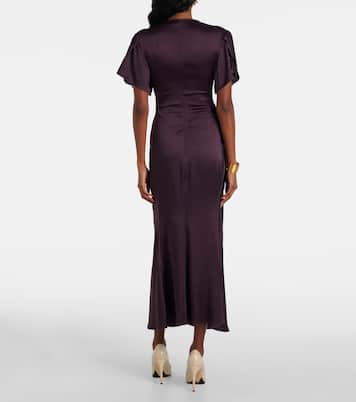 Abito lungo in raso arricciato | Victoria Beckham