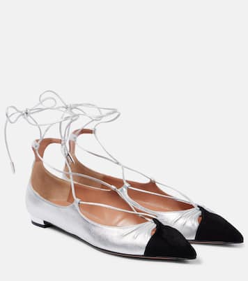 Gabi suede-trimmed metallic leather flats | Aquazzura