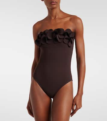 Costume intero a fascia Tess con applicazioni floreali | Karla Colletto