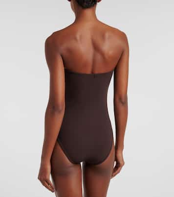 Costume intero a fascia Tess con applicazioni floreali | Karla Colletto