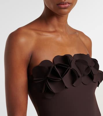 Costume intero a fascia Tess con applicazioni floreali | Karla Colletto