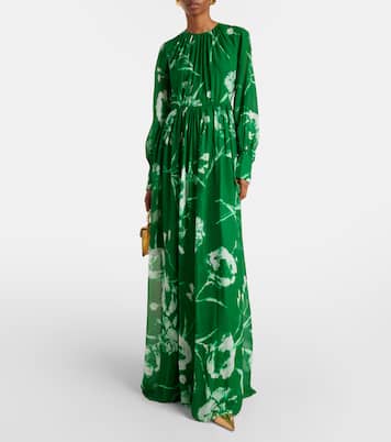 Abito lungo in voile di seta con stampa floreale | Erdem