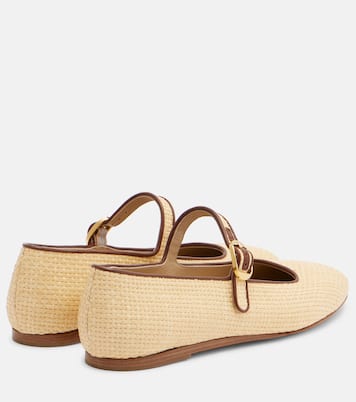 Leather-trimmed raffia Mary Jane flats | Le Monde Béryl