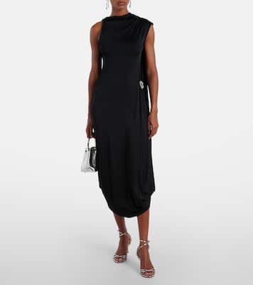 Draped embellished satin midi dress | Victoria Beckham