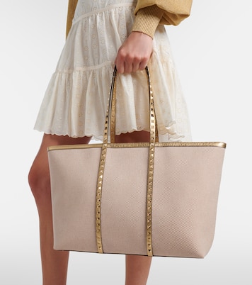 Rockstud Large leather and canvas tote bag | Valentino Garavani