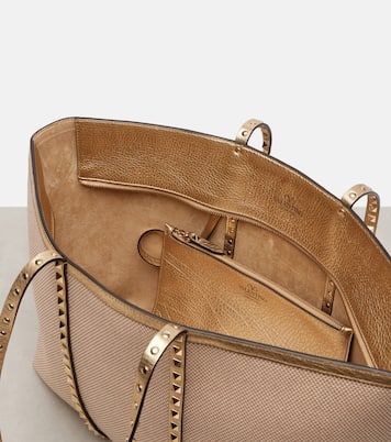 Rockstud Large leather and canvas tote bag | Valentino Garavani