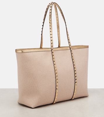 Rockstud Large leather and canvas tote bag | Valentino Garavani