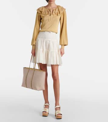 Rockstud Large leather and canvas tote bag | Valentino Garavani