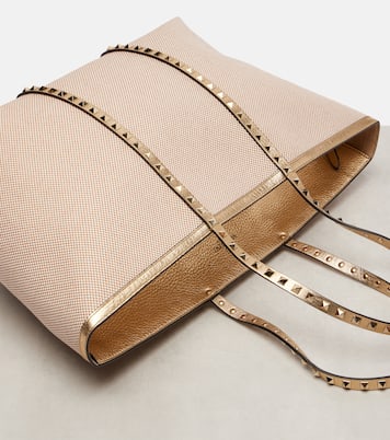 Rockstud Large leather and canvas tote bag | Valentino Garavani