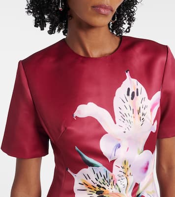 Robe midi Caroline en satin à fleurs | Leo Lin