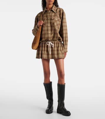 Camisa oversize de lana virgen a cuadros  | Miu Miu