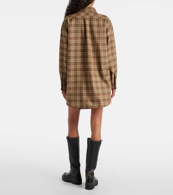 Camisa oversize de lana virgen a cuadros  | Miu Miu