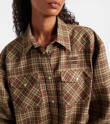 Camisa oversize de lana virgen a cuadros  | Miu Miu