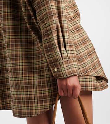 Camisa oversize de lana virgen a cuadros  | Miu Miu